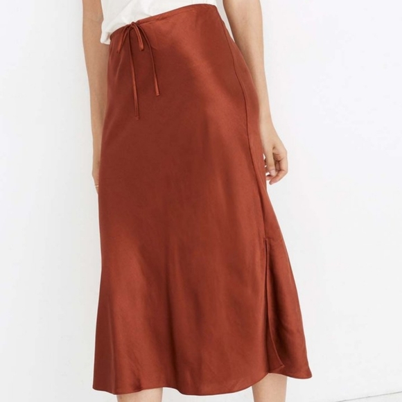Madewell Dresses & Skirts - MADEWELL Redwood Satin Side-Slit Midi Tie Skirt